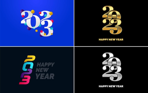 Vector grote reeks van 2023 happy new year logo tekstontwerp 2023 nummer ontwerpsjabloon collectie van 2023 happy new year symbolen nieuwjaar vectorillustratie