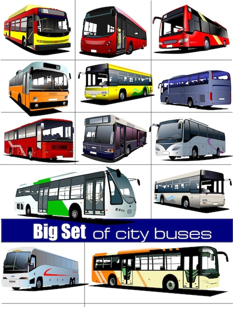 Vector grote reeks van stadsbussen coach vector illustratie