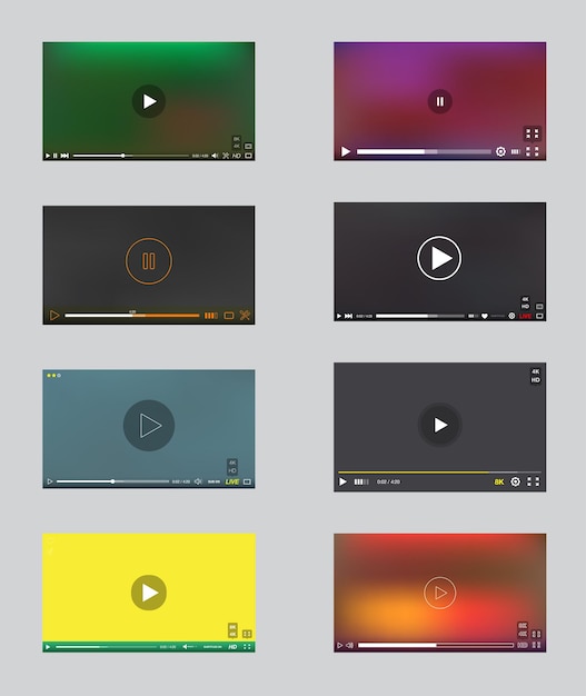 Grote reeks videospelervensters met menu- en knoppenpaneel in Vector User Interface Collection
