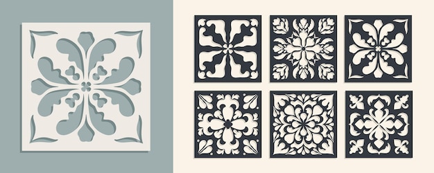 Grote reeks vierkante Vintage Laser Cut patroon met barok ornament