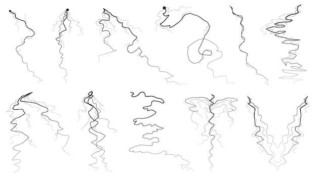 Grote reeks zwarte omtrek eenvoudige lijn abstracte collectie bliksem onweer ABackground licht en S