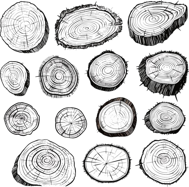 Grote ruimte kleurrijke hand getrokken schets hout plakjes set art