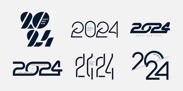 Grote set 2024 Happy New Year zwart logo tekst ontwerp Trends 2024 nummer ontwerpsjabloon Modern