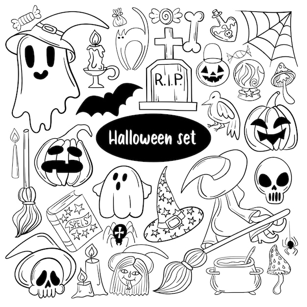 Grote set schattige halloween-doodles