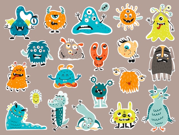 Grote set stickers met schattige monsters