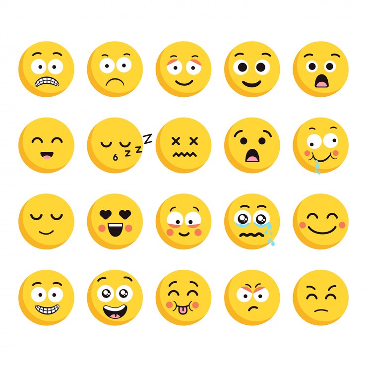 Grote set van 20 hoge kwaliteit vector cartoonachtige emoticons, in platte designstijl. Grappig ander stijlontwerp