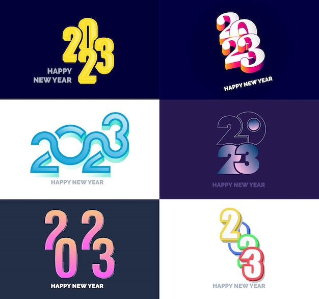 Grote set van 2023 Happy New Year logo tekst ontwerp 2023 nummer ontwerpsjabloon Vector Nieuwjaar Illustratie