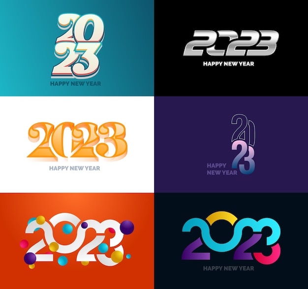 Grote set van 2023 happy new year logo tekst ontwerp 2023 nummer ontwerpsjabloon