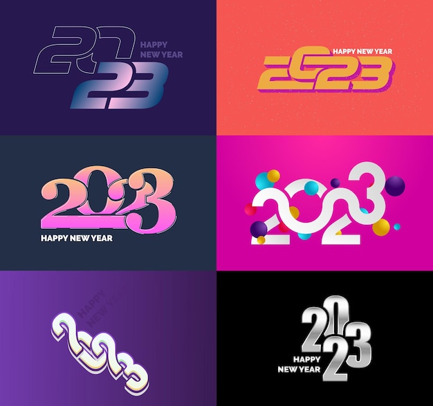 Grote set van 2023 happy new year logo tekst ontwerp 2023 nummer ontwerpsjabloon