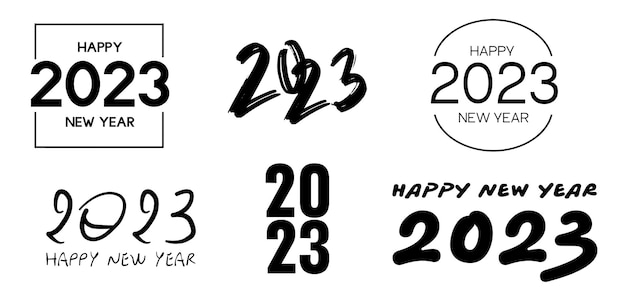 Grote set van 2023 Happy New Year logo tekstontwerp. 2023 nummer ontwerpsjabloon