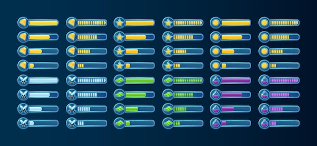 Grote set van de voortgangsbalk van de fantasy game ui