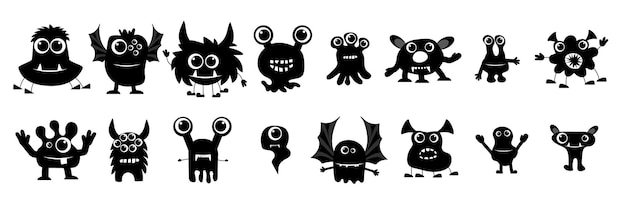 Grote set van Halloween silhouetten monsterkarakter Ontwerp van griezelige en griezelige elementen halloween