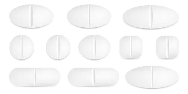 Vector grote set van realistische pillen. medische ovale pillen. 3d medische vitaminen. vector