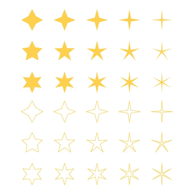 Grote vectorreeks verschillende gouden sterpictogrammen