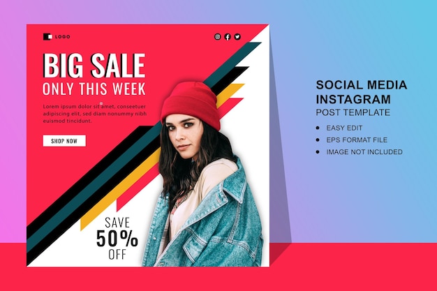 Vector grote verkoop of mode social media instagram postsjabloon