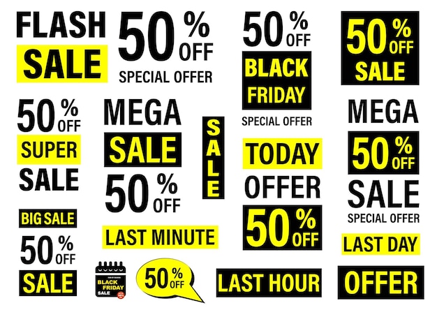 Grote verkoopcollectie voor banners, etiketten, posters Black Friday-verkoop Vectorillustratie