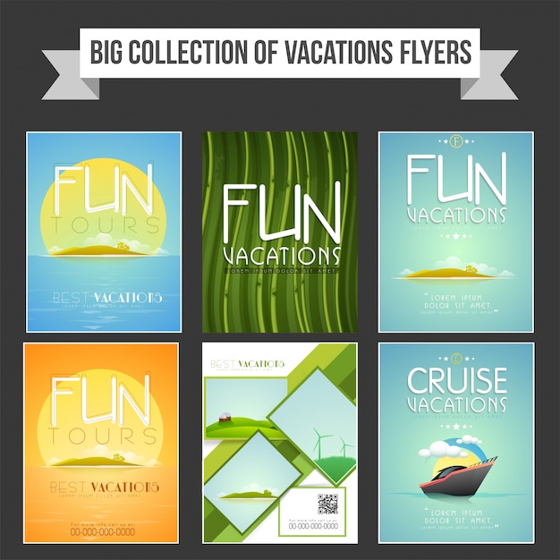 Grote verzameling van vacation flyers, sjablonen of banners ontwerp voor tour en concept van de reis