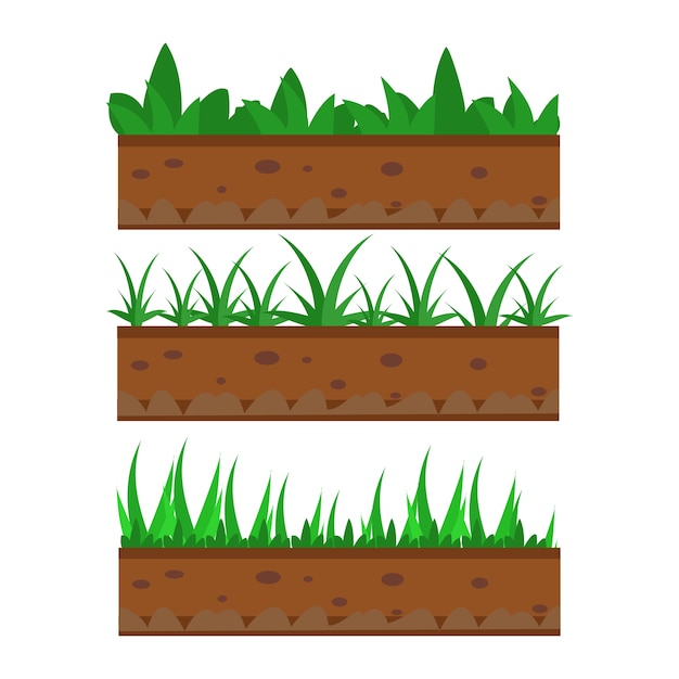 벡터 지면과 잔디 테두리 팩