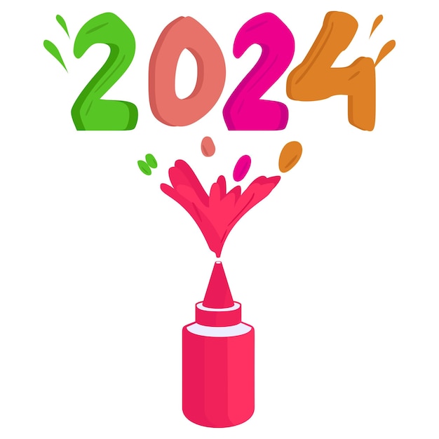 Vector ground based sparklers splashing 2024 concept twenty twenty four fireworks vector icon design