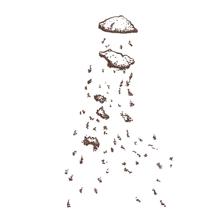 Vector ground coffee falling chaotically from a spoon in black and white vector illustration perfect for
