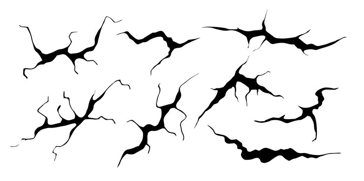 Vector ground cracks set earthquake and ground cracks hole effect craquelure and damaged wall texture