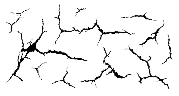 Vector ground cracks set earthquake and ground cracks hole effect craquelure and damaged wall texture