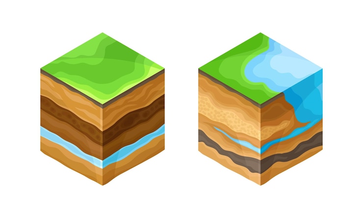 Vector ground cross section with organic topsoil subsoil and other levels vector illustration