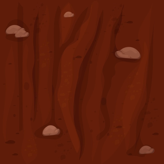 Vector ground texture with stones soil top view in cartoon style seamless game interface