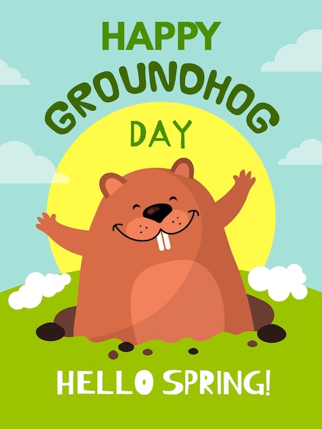 Groundhog animal poster time loop concept of day repetition printing design template recent vector ads placard with place for personal text