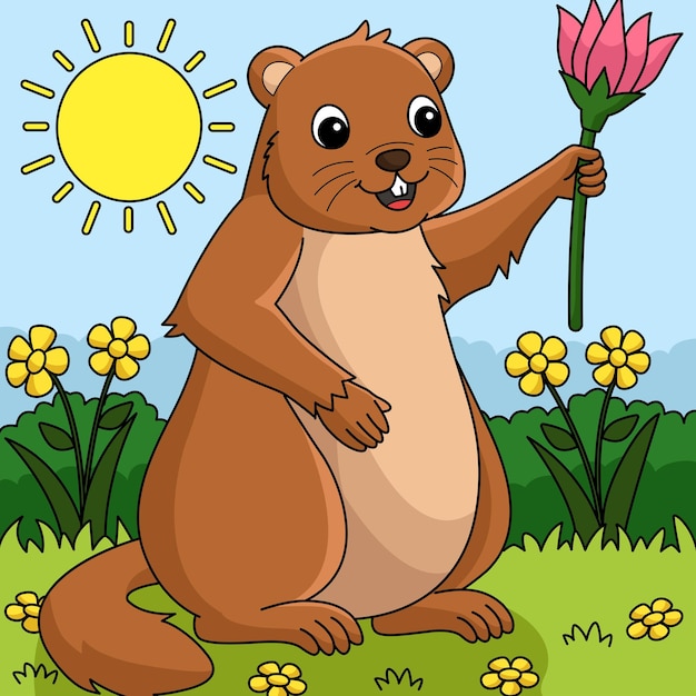 Groundhog Bedrijf Bloem Gekleurde Illustratie