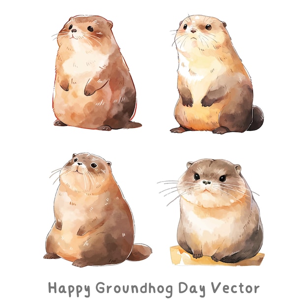 Groundhog Day vakantie waterverf marmot elementen in cartoon stijl