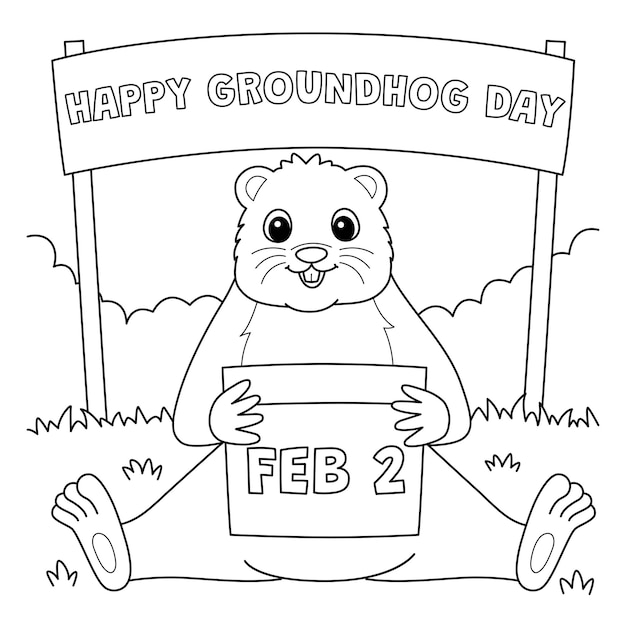 Groundhog Holding Calendar Coloring Page for Kids