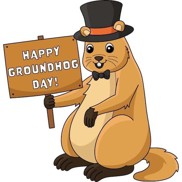 Vector groundhog with hat cartoon colored clipart