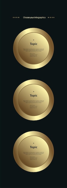 Group of 3 Luxury multipurpose Infographic buttons and Three Golden buttons template with option