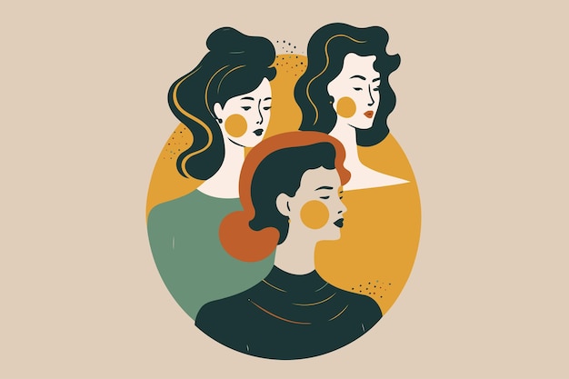 Группа взрослых женщин, иллюстрирующих международный женский день вымышленными персонажами