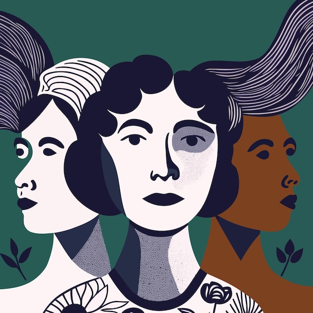 国際女性デーを架空の人物で描いた成人女性のグループ