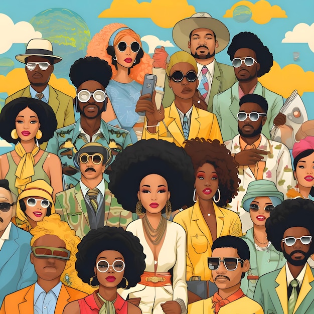 Vector group of african american men and women vector illustration