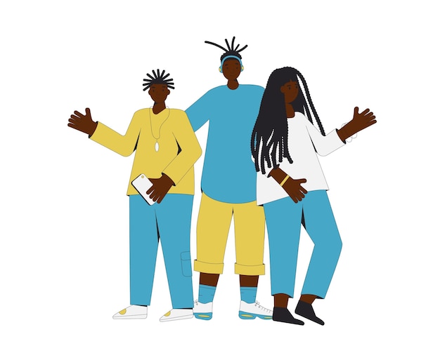 Vector group of african american teenagers standing together