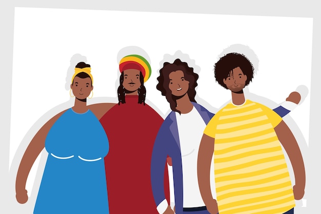 Vector group of afro people characters