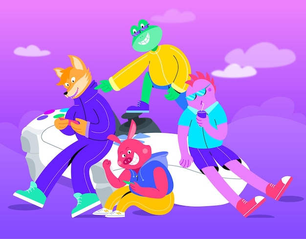 Vector a group of animal with human body playing a game