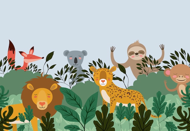 Vector group of animals in the forest scene