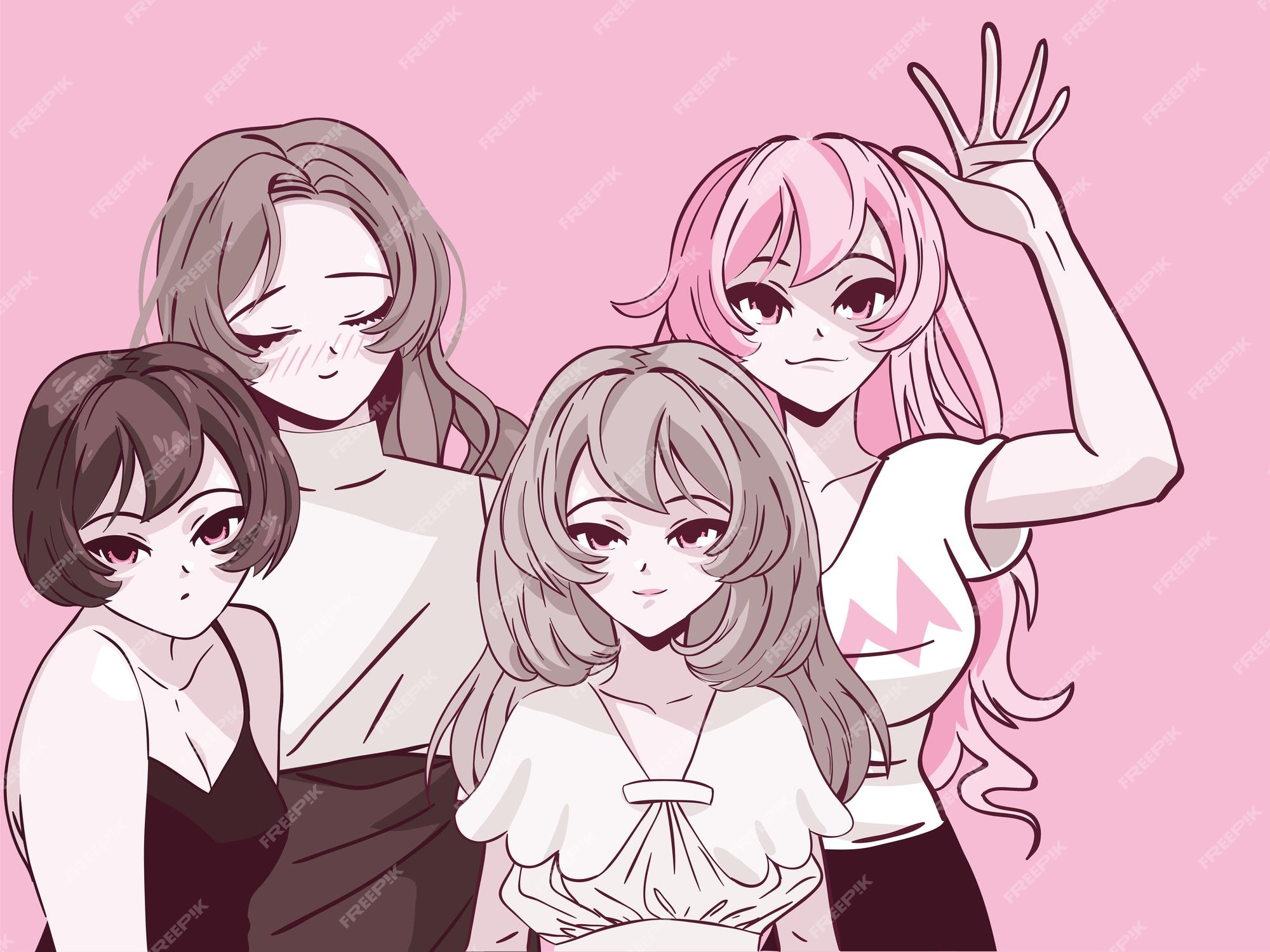 Premium Vector | Group anime girls