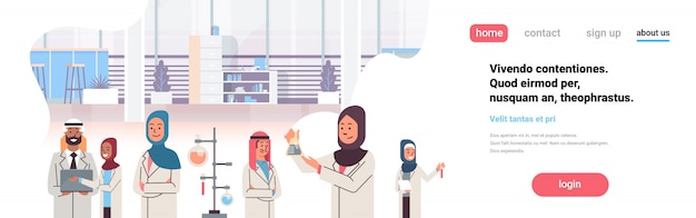 Group arabic scientists working banner