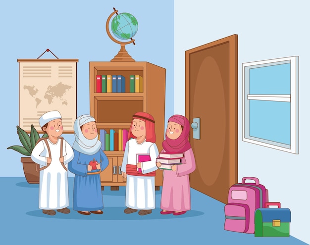 Vector group of arabic students characters