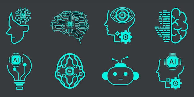 Group of Artificial Intelligence Related Vector Line Icons Contains such Icons as Face Recognition