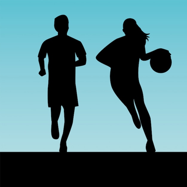 Vector group of athletic people practicing sports silhouettes