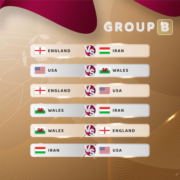 Vector group b qatar 2022 soccer world cup flags and fixtures group match days