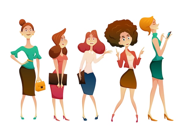 Group of beautiful woman with different positive posture in cartoon vector