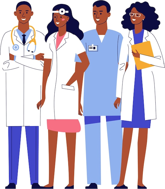 Group of Black African American Doctors in Medical Clinic