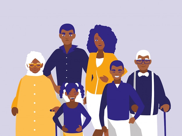 Vector group of black family members characters